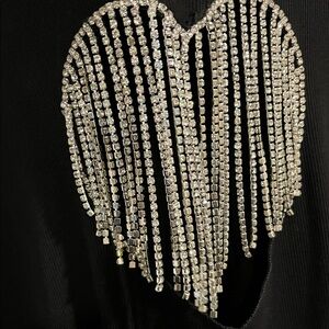 AKIRA Black Rhinestone Cut-Out Heart Short Sleeve